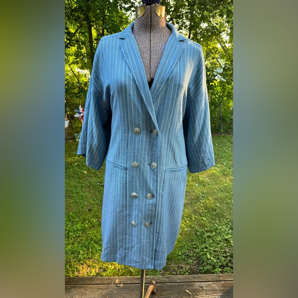 Maeve Light Blue Pinstripe Double-Breasted Coat/Dress